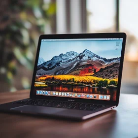 Modern Laptop with Scenic Background
