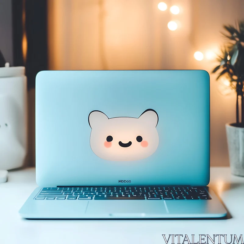 Cute Animal Face Laptop Decor AI Image