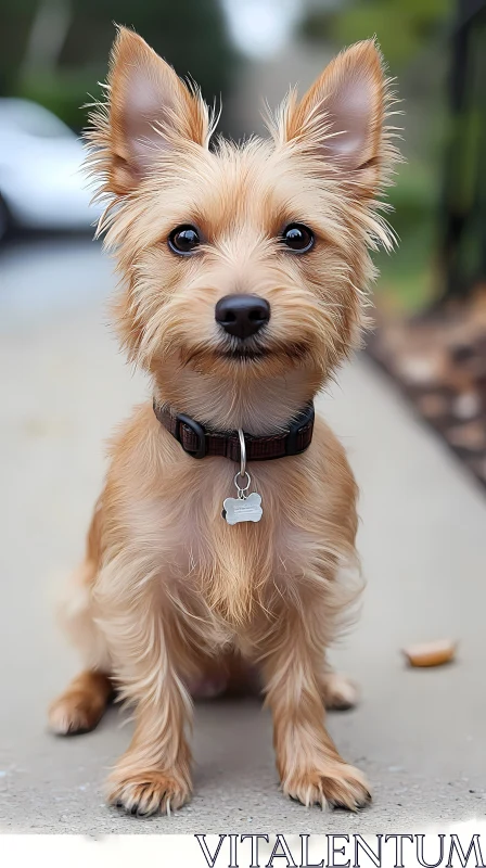 Cute Tan Dog Sitting with Collar AI Image