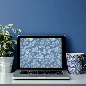 Styled Workspace with Floral Laptop Screen