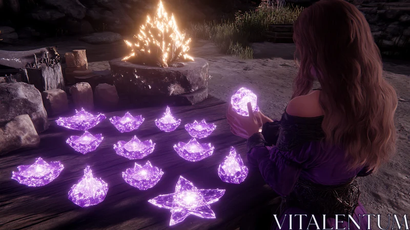 AI ART Glowing Crystals and Woman in Purple Dress