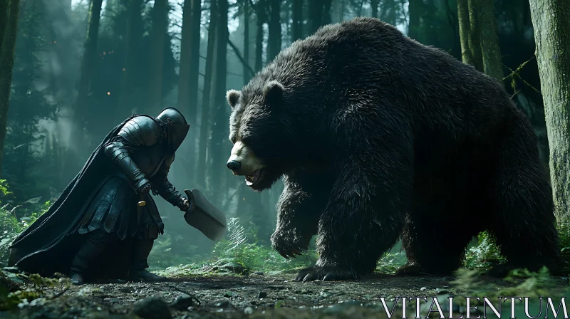 AI ART Armored Knight Confronts a Bear