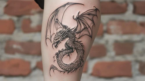 Detailed Dragon Tattoo with Wings Spread