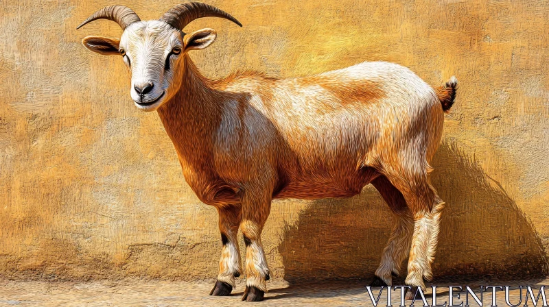 Textured Goat and Golden Wall Art AI Image