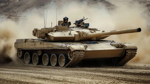 Military Tank Maneuvering in Desert