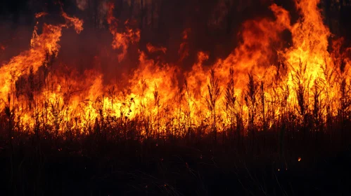 Blazing Fire Consuming Grassland
