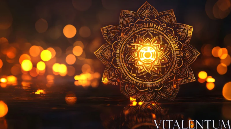 AI ART Golden Mandala with Bokeh Lights