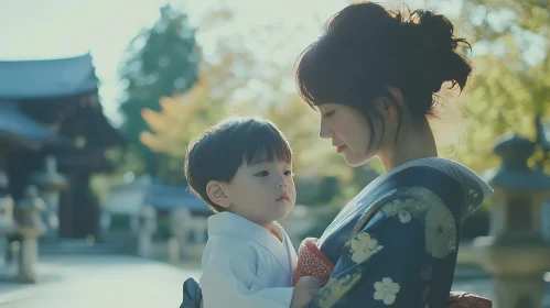 Serene Portrait of Mother and Child in Traditional Dress