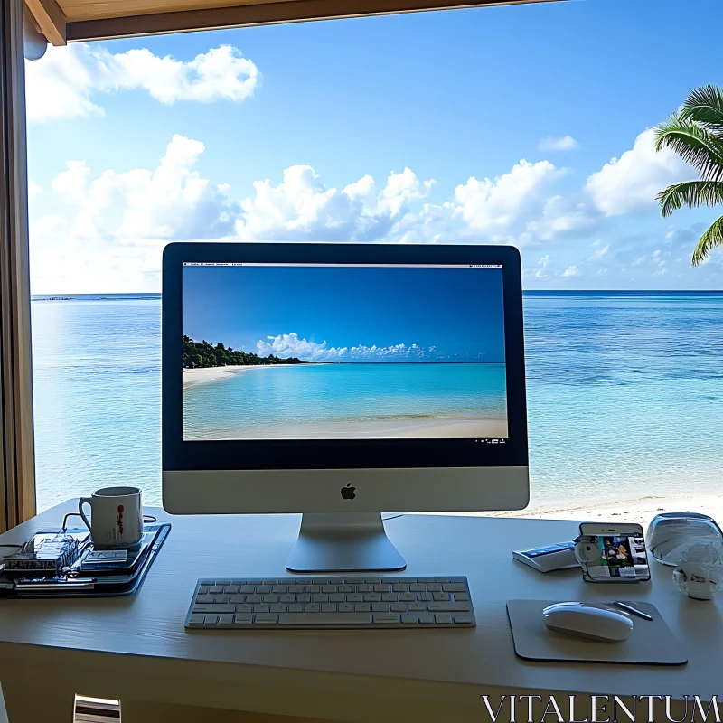 Modern Office Setup by The Sea AI Image