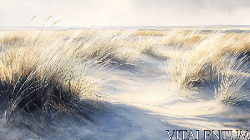 AI ART Coastal Landscape with Grass and Sand Dunes