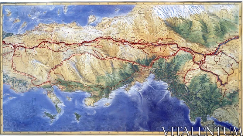 AI ART Geographic Map of Mountainous Regions