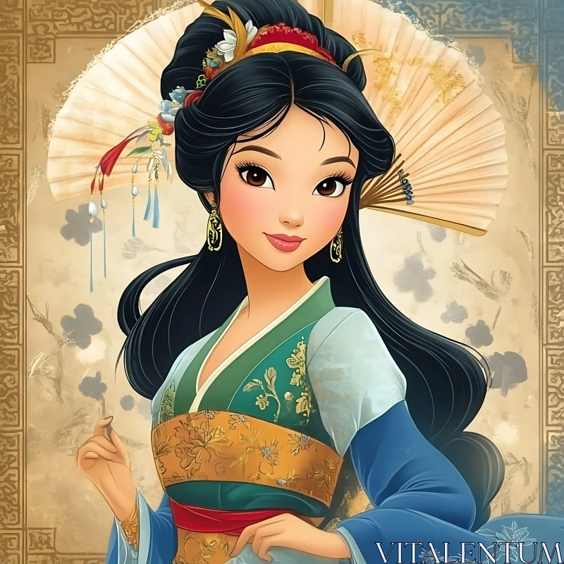 Beautiful Woman in Traditional Asian Dress AI Image