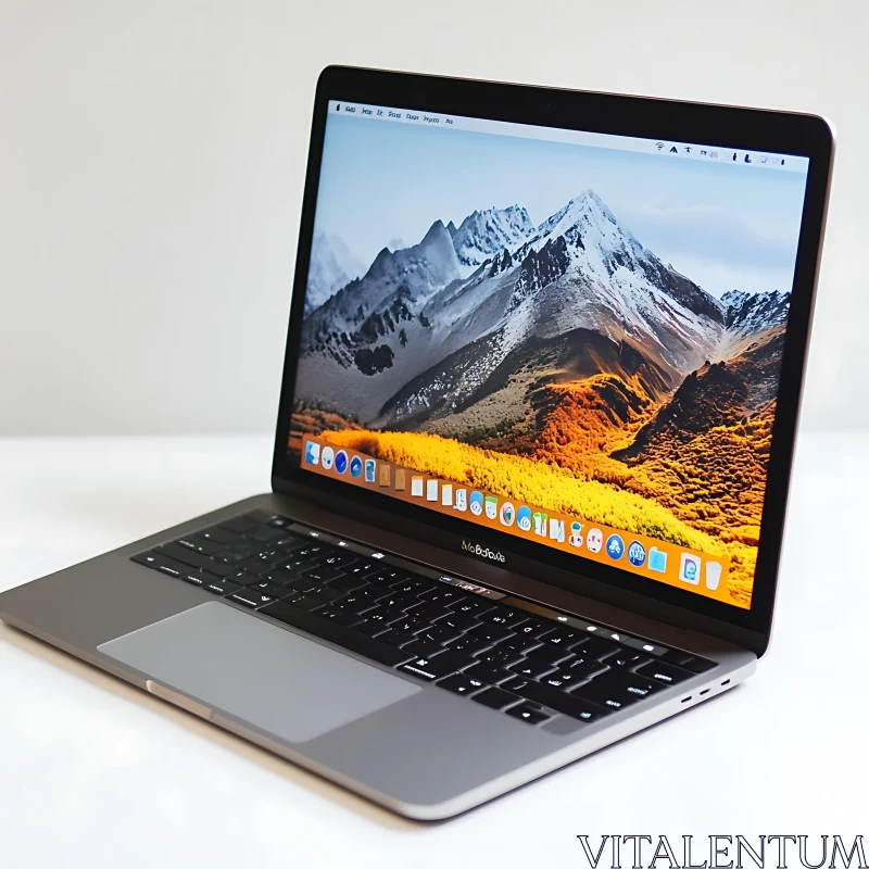 Modern Laptop with Stunning Mountain Landscape Display AI Image