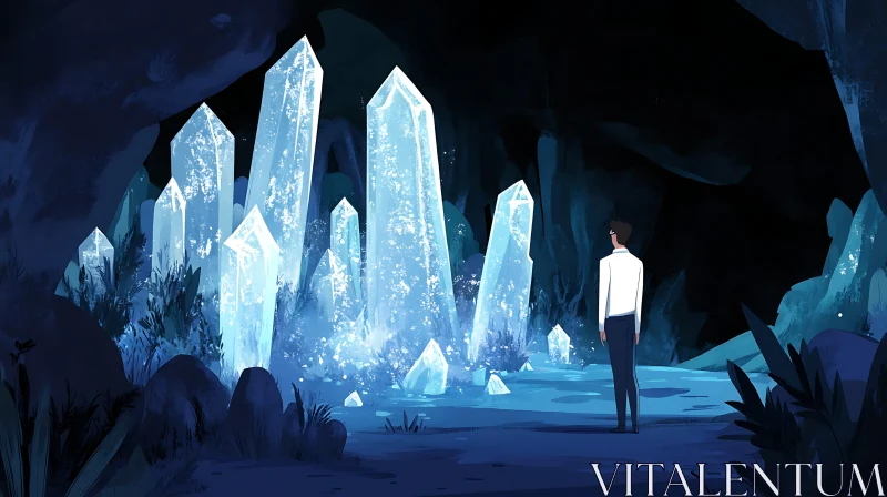 AI ART Blue Crystal Cave Illustration