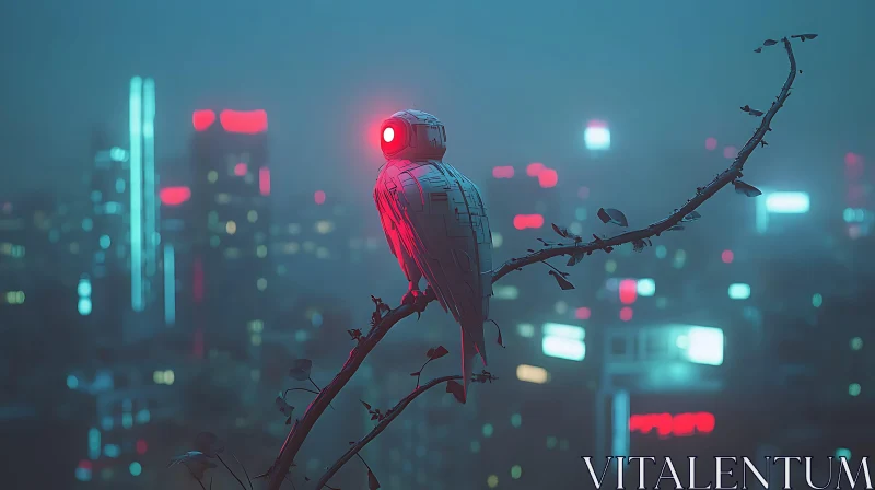 AI ART Cybernetic Owl in Urban Night Scene