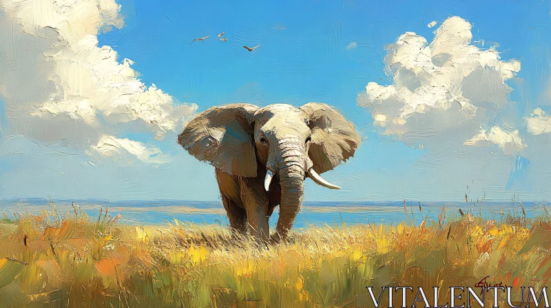 Elephant on the Savanna AI Image