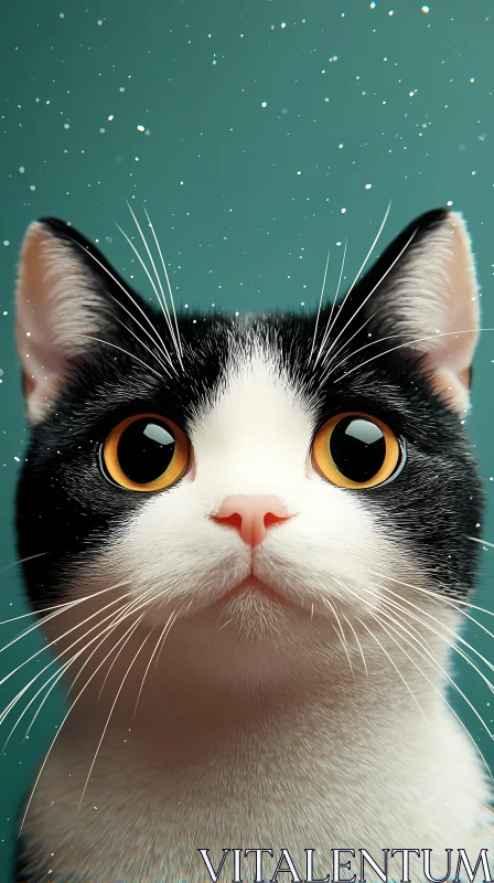 Black and White Cat with Large Eyes AI Image