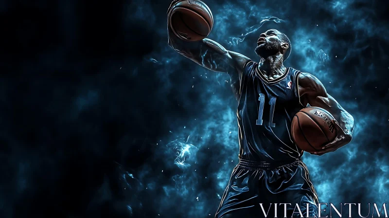 Athlete Holding Balls with Blue Energy AI Image