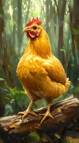 Golden Chicken in Lush Forest