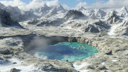 Snow-Covered Mountain Range and Turquoise Lake