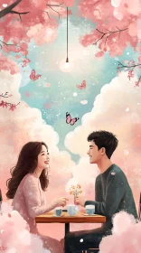 Couple's Romantic Date under Sakura Tree