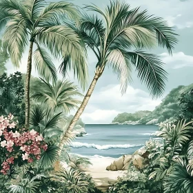 Tranquil Tropical Beach Scene with Palm Trees