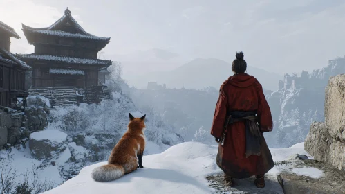 Winter Landscape with Fox and Person