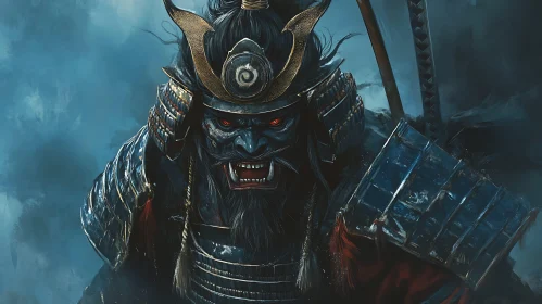 Fearsome Samurai with Glowing Red Eyes