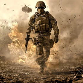 Soldier Walking Away From Explosion