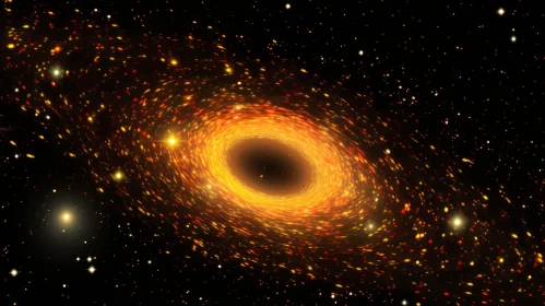 Black Hole in Space Surrounded by Stars - Dark Gold and Orange