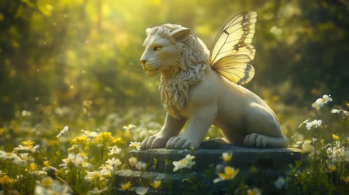 Winged Lion Statue in Field