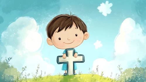 Child Holding Cross Art Print