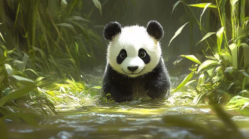 Panda Cub Playing in Nature