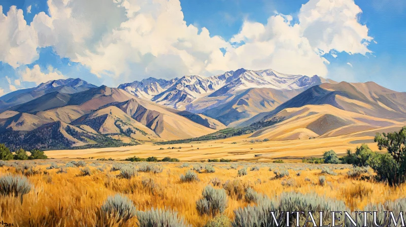 AI ART Majestic Mountain Scenery with Dry Field