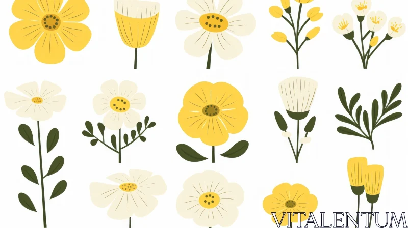 Charming Yellow and White Flower Vector Design - Textural Prints and Minimalist Sketches AI Image