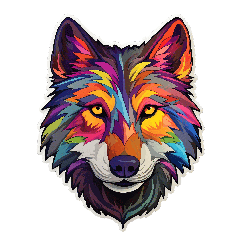 Colorful Cartoon Wolf Head Illustration for T-Shirt Design POD Design