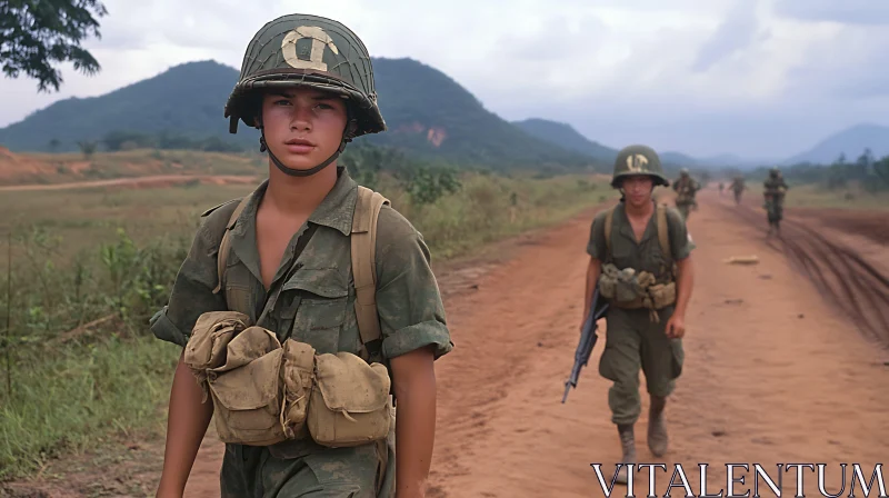 Vintage Soldiers on a Dirt Road AI Image