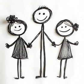 Whimsical Stick Figure Family Drawing