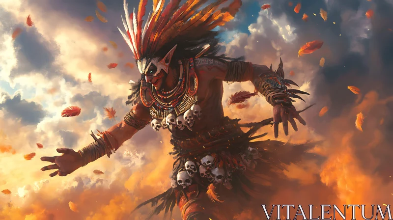 AI ART Feathered Warrior with Skulls