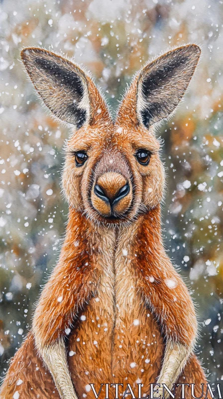 Snow-Covered Kangaroo Portrait AI Image