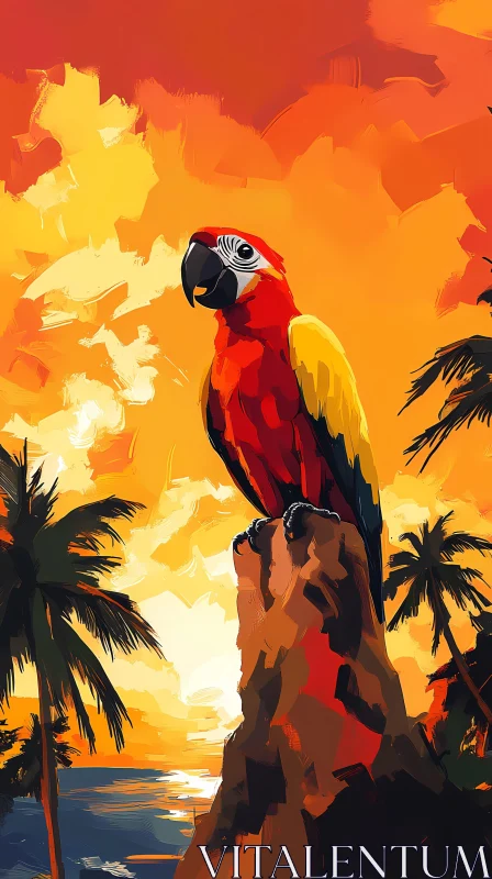 Parrot Perched During Vibrant Sunset AI Image