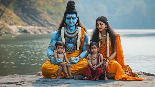 Serene Deity Family by Waterside