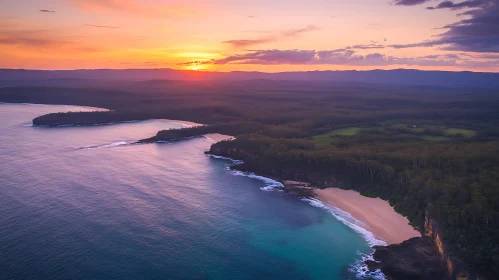 Aerial Coastline at Sunset