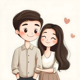 Sweet Cartoon Couple with Hearts
