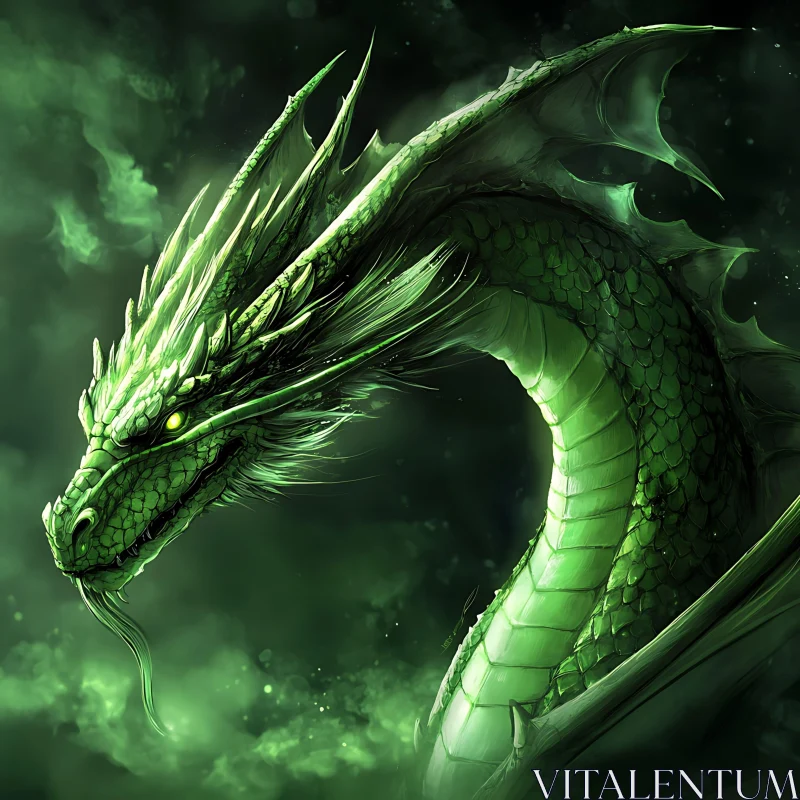 Verdant Dragon Arising from the Mists AI Image