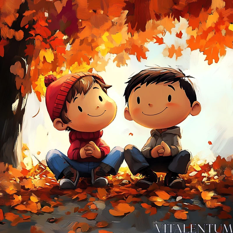 AI ART Cartoon Kids Enjoying Autumn Day