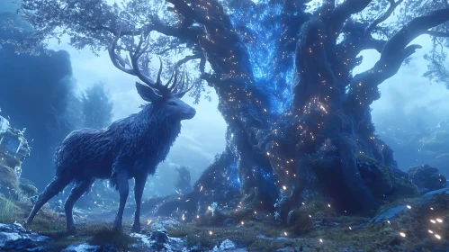 Enchanted Forest Deer with Magic Tree