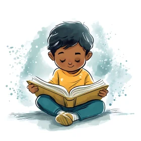 Cartoon Boy Enjoying a Book