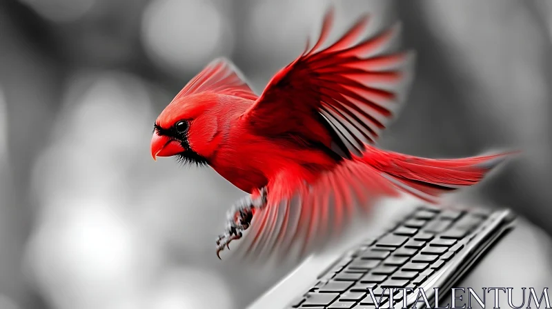 Scarlet Feather on Silver Keys AI Image