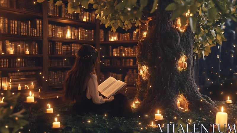 AI ART Candlelit Reading by the Tree